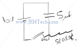 5 micro Farad capacitor short-circuit connected to 10V batt