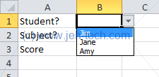 Screenshot of Excel spreadsheet with dropdown list in cell