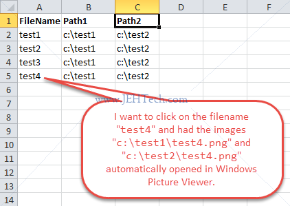 Microsoft Excel spreadsheet showing that I want to click a cell and catch cell click event