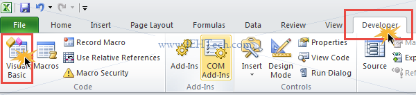 Loading the VBA developer window from Excel