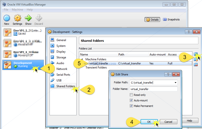 Visual instruction on how to add shared folder in VirtualBox